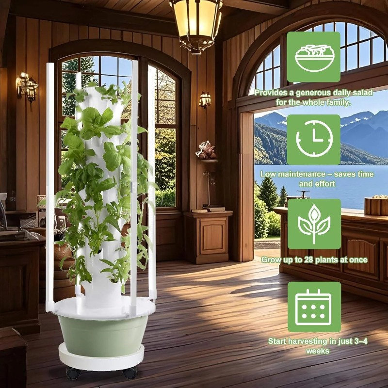 Hydroponic Tower Planter - نظام زراعة مائية مع 4 مصابيح